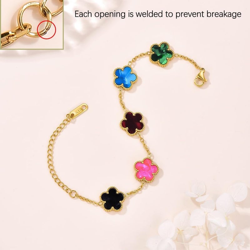 FLY FEI 18K Gold-Plated Four Leaf Clover Bracelet for Women,Adjustable lucky Bracelet Set Jewelry Gift-Hypoallergenic Charm for Birthdays, Wellness & Daily Wear - Image 3